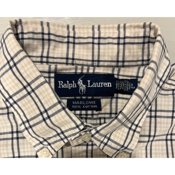 Vintage Ralph Lauren Shirt Men Large Marlowe Plaid Pony Short Sleeve Button Down - Picture 6 of 9